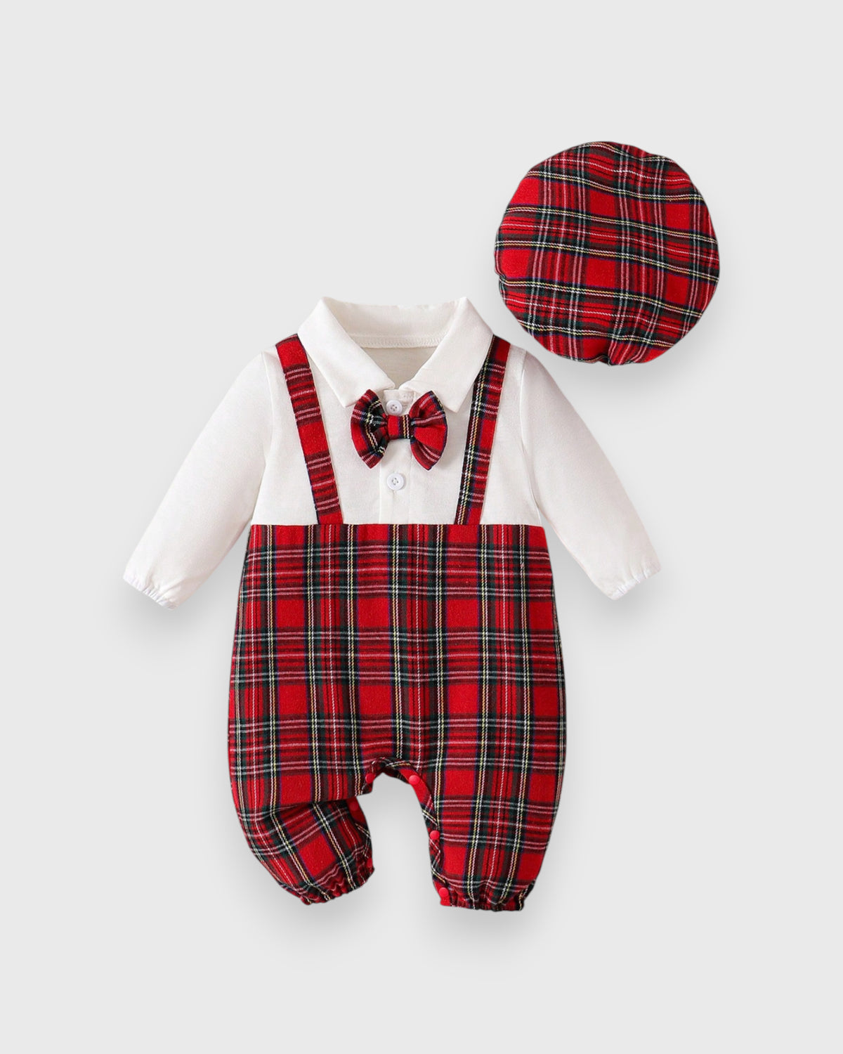 2 Pc Baby Boy Holiday Faux Plaid Overall Set