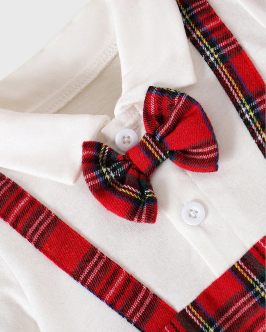 2 Pc Baby Boy Holiday Faux Plaid Overall Set