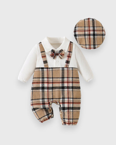 2 Pc Baby Boy Holiday Faux Plaid Overall Set