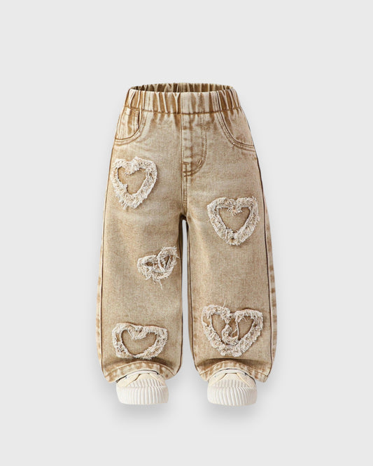 Baby Girl Heart Patch Wide Jeans