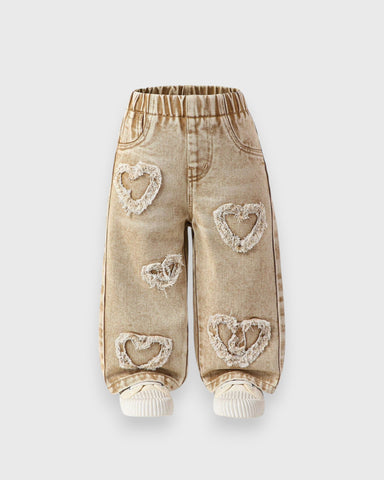 Baby Girl Heart Patch Wide Jeans