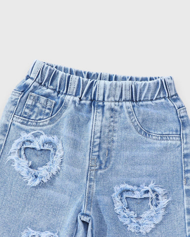 Baby Girl Heart Patch Wide Jeans