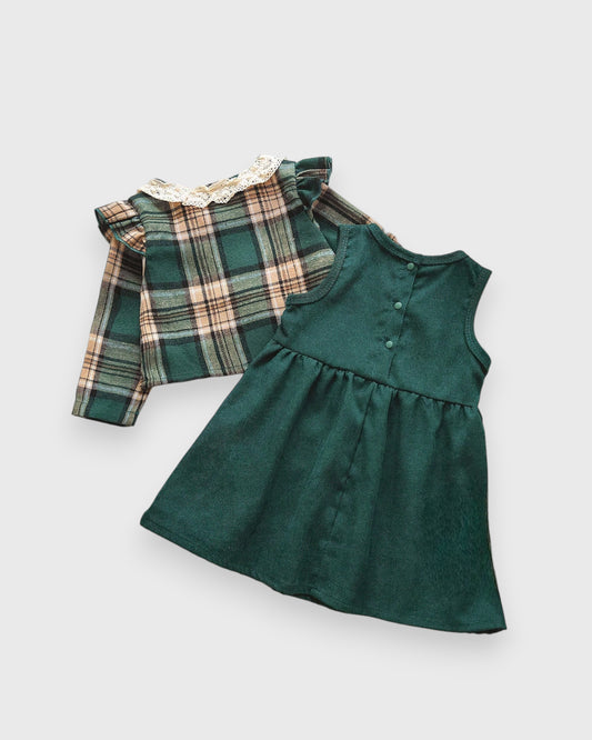 2 Pcs Baby Girl Corduroy Dress with Plaid Cardigan