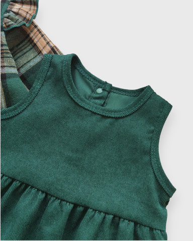 2 Pcs Baby Girl Corduroy Dress with Plaid Cardigan