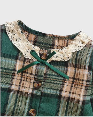 2 Pcs Baby Girl Corduroy Dress with Plaid Cardigan