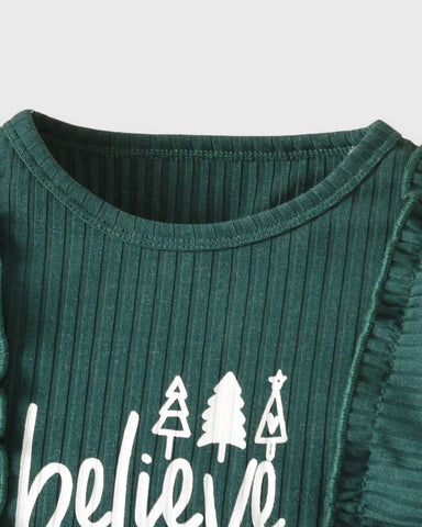 Girls 2 Pc Believe Shirt Plaid Skirt