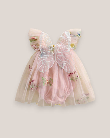 Baby Girl Mesh Flower Butterfly Wings Bodysuit