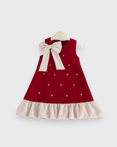 Girls Ruffle Bow Flare Hem Dress