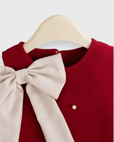 Girls Ruffle Bow Flare Hem Dress