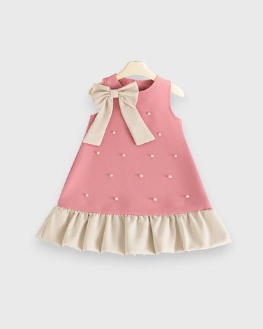 Girls Ruffle Bow Flare Hem Dress