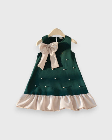 Girls Ruffle Bow Flare Hem Dress