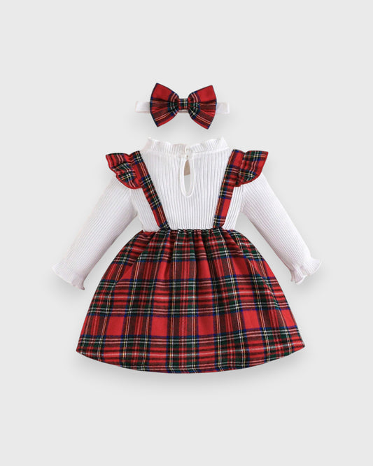 2 Pcs Baby Girl 2 in 1 Holiday Plaid Dress with Headband