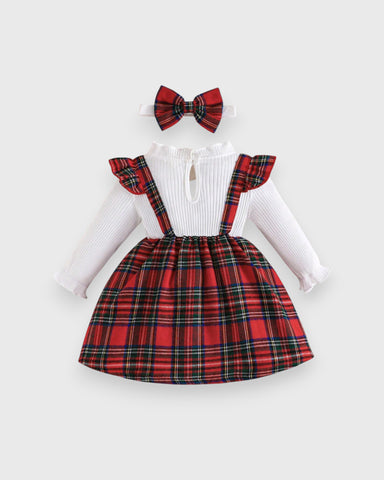 2 Pcs Baby Girl 2 in 1 Holiday Plaid Dress with Headband