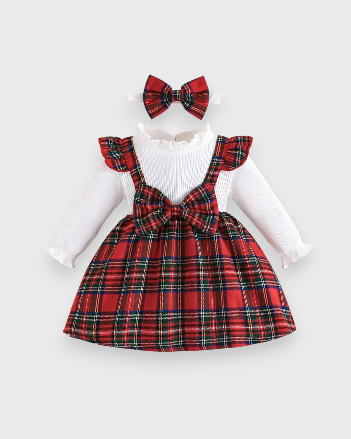 2 Pcs Baby Girl 2 in 1 Holiday Plaid Dress with Headband