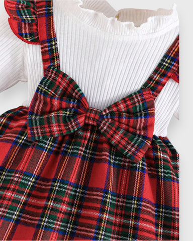 2 Pcs Baby Girl 2 in 1 Holiday Plaid Dress with Headband