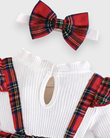 2 Pcs Baby Girl 2 in 1 Holiday Plaid Dress with Headband