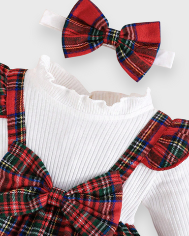 2 Pcs Baby Girl 2 in 1 Holiday Plaid Dress with Headband