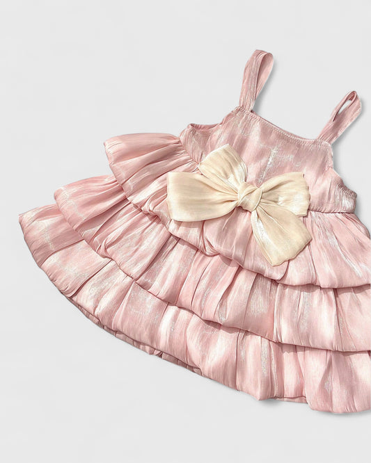 Baby Girl Shiny Tiered Bubble Bow Dress