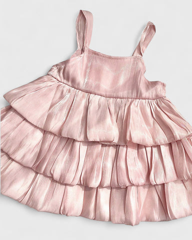 Baby Girl Shiny Tiered Bubble Bow Dress