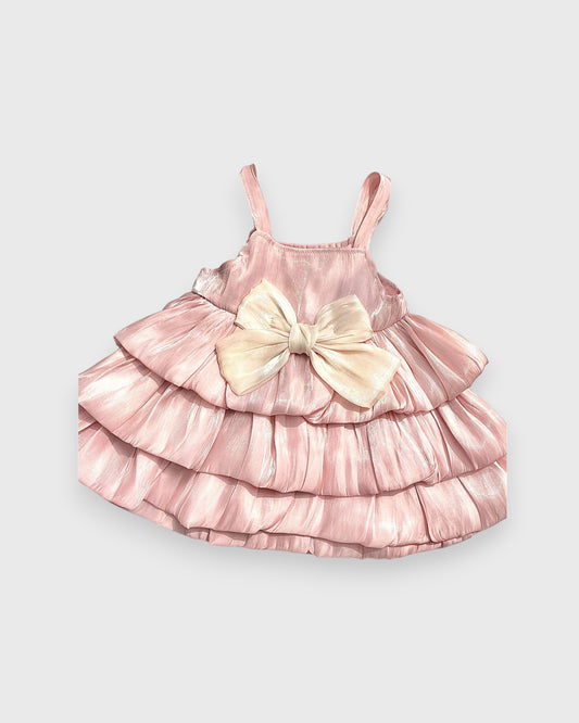 Baby Girl Shiny Tiered Bubble Bow Dress