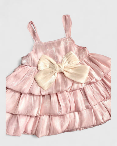 Baby Girl Shiny Tiered Bubble Bow Dress