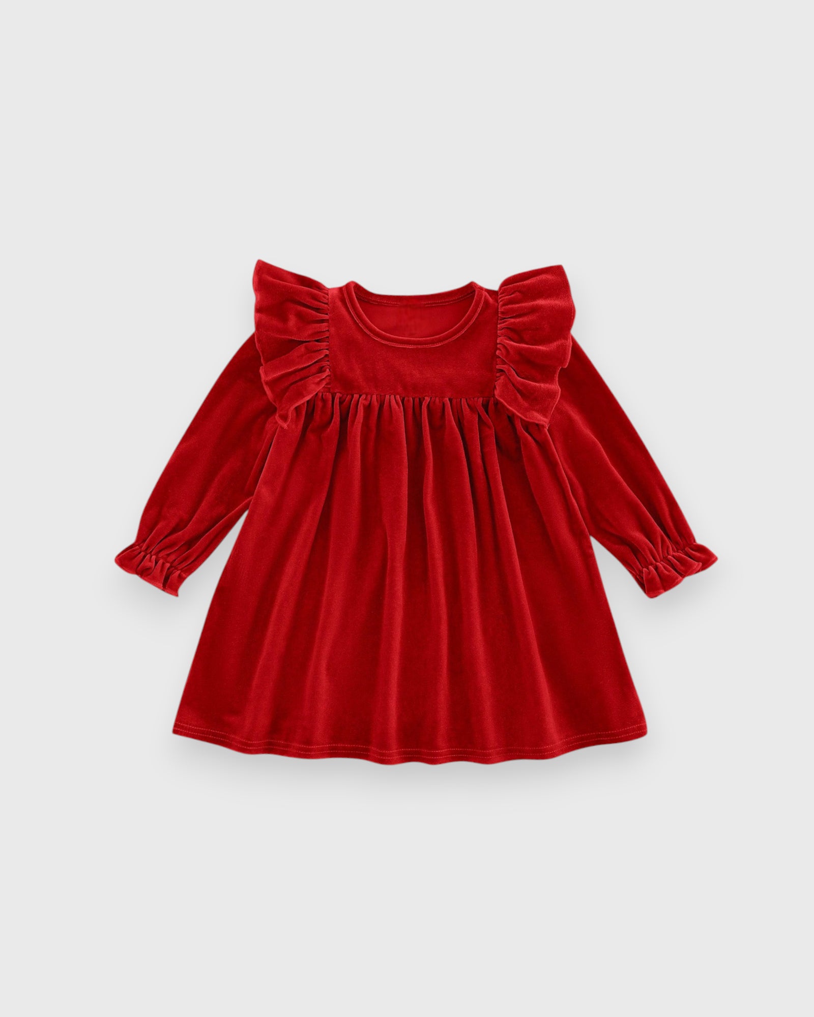 Baby Girl Velvet Ruffle Flared Dress 9-12 months / Red Baby Girl Velvet Ruffle Flared Dress 9-12 months / Red