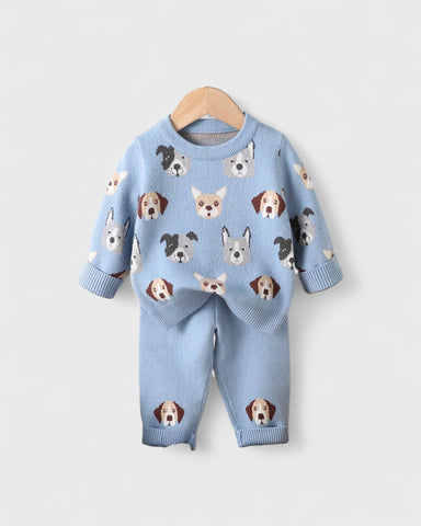 2 Pc Baby Boy Doggy Print Sweater Set