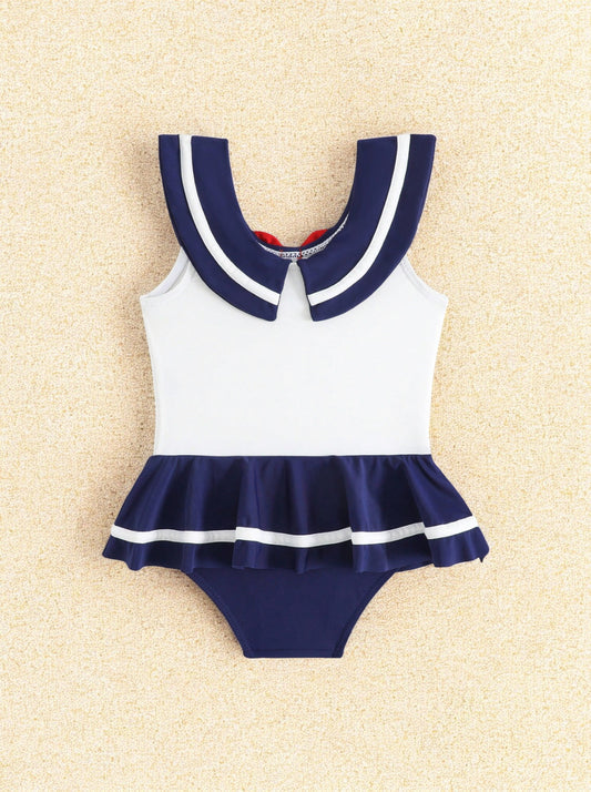 Baby Girl One-Piece Sailor Swimsuit