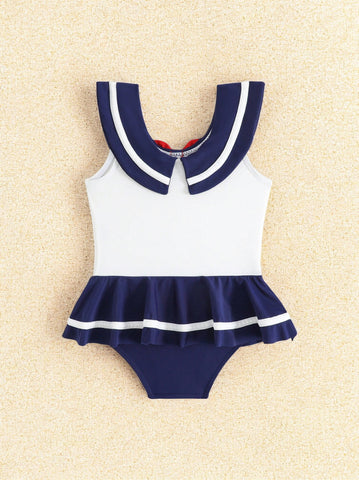 Baby Girl One-Piece Sailor Swimsuit