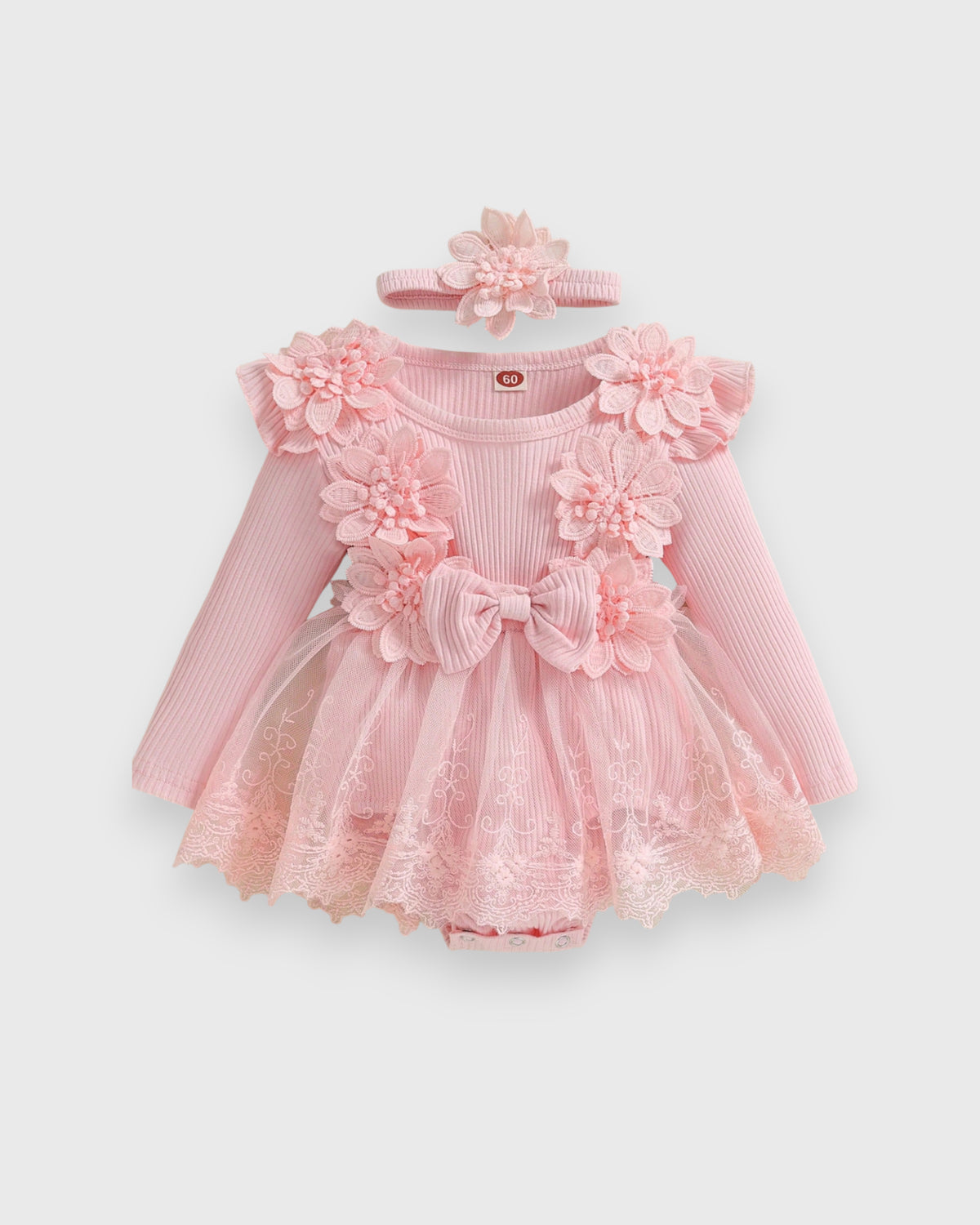 2 Pc Baby Girl Flower Applique Mesh Skirt Bodysuit Dress