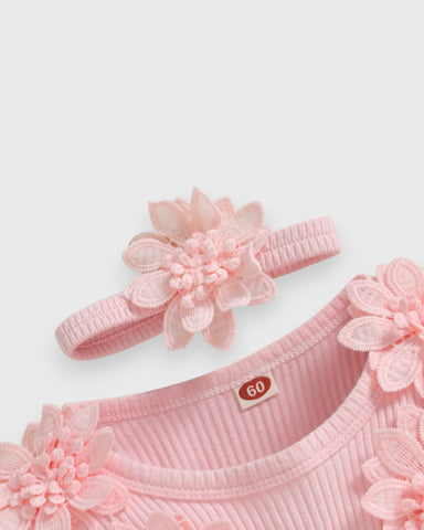 2 Pc Baby Girl Flower Applique Mesh Skirt Bodysuit Dress