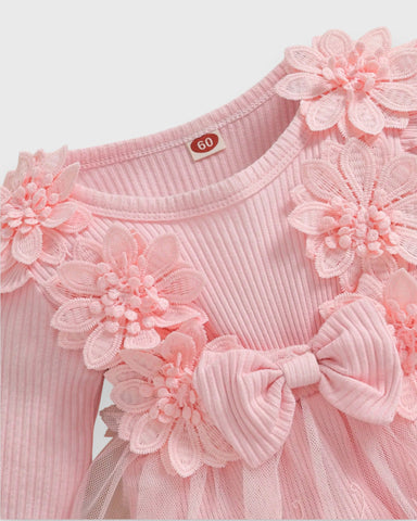2 Pc Baby Girl Flower Applique Mesh Skirt Bodysuit Dress