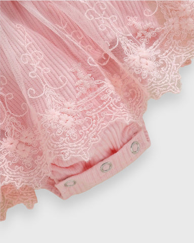 2 Pc Baby Girl Flower Applique Mesh Skirt Bodysuit Dress