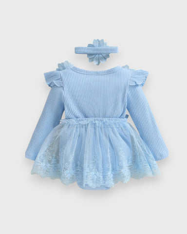 2 Pc Baby Girl Flower Applique Mesh Skirt Bodysuit Dress