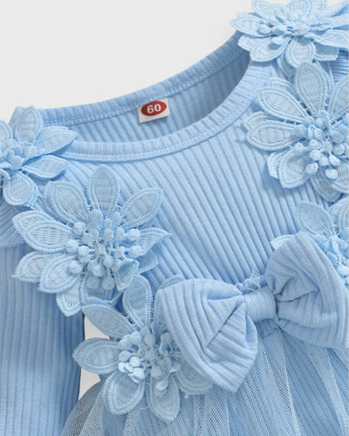 2 Pc Baby Girl Flower Applique Mesh Skirt Bodysuit Dress