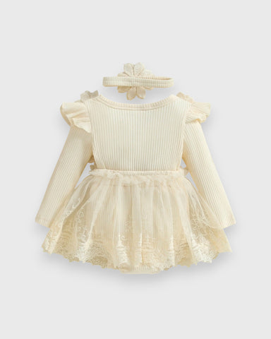 2 Pc Baby Girl Flower Applique Mesh Skirt Bodysuit Dress