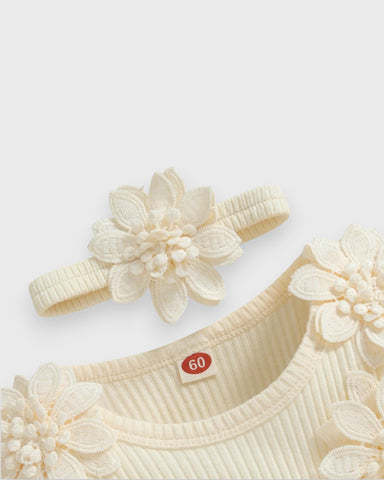 2 Pc Baby Girl Flower Applique Mesh Skirt Bodysuit Dress