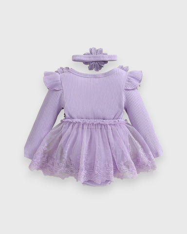 2 Pc Baby Girl Flower Applique Mesh Skirt Bodysuit Dress