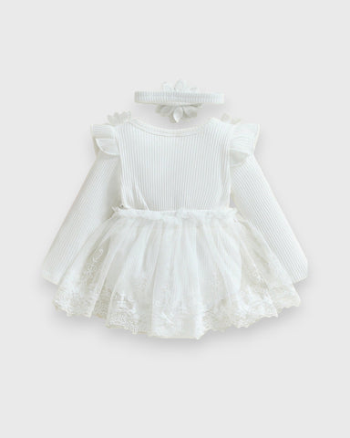 2 Pc Baby Girl Flower Applique Mesh Skirt Bodysuit Dress