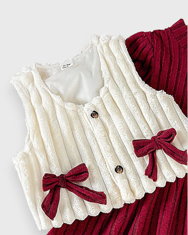 2 Pcs Baby Girl Plush Vest with Dress