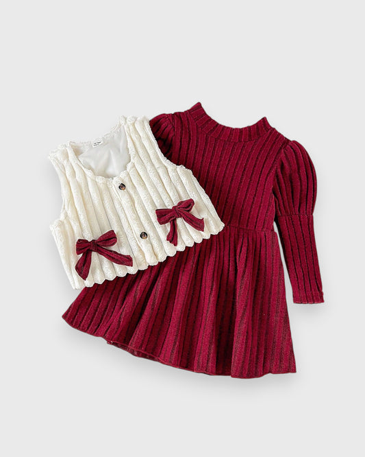 2 Pcs Baby Girl Plush Vest with Dress