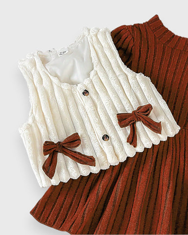 2 Pcs Baby Girl Plush Vest with Dress