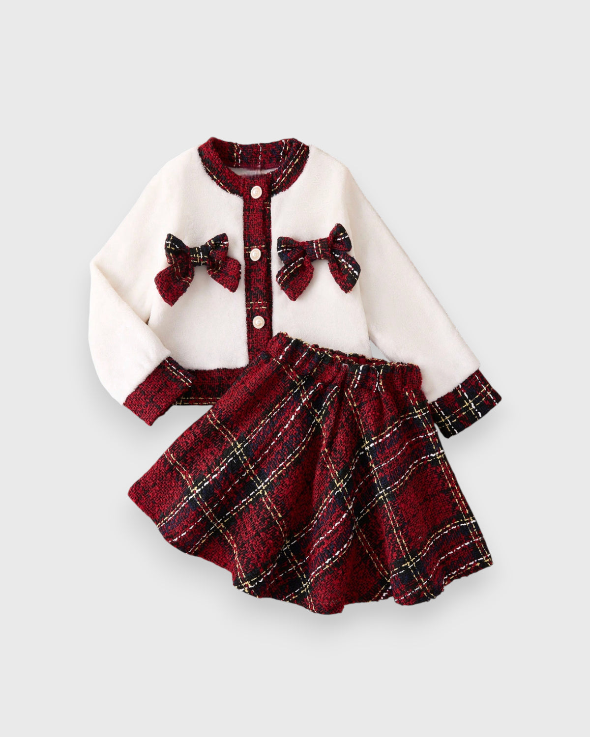 Girls 2 Pc Plaid Cardigan and Skirt Set