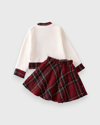 Girls 2 Pc Plaid Cardigan and Skirt Set
