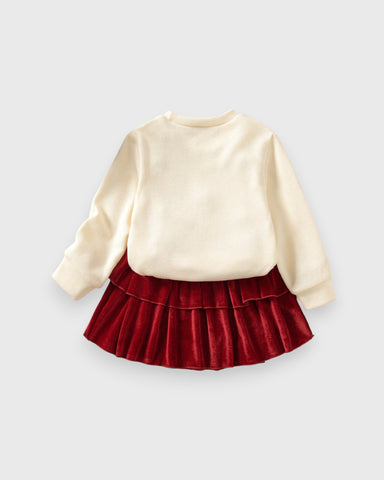 Girls 2 Bow Sweater Velvet Skirt Set