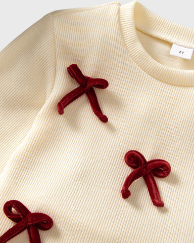 Girls 2 Bow Sweater Velvet Skirt Set