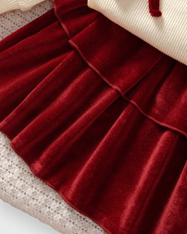 Girls 2 Bow Sweater Velvet Skirt Set