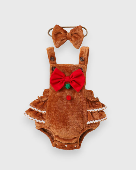 2 Pc Baby Girl Gingerbread Bodysuit with Bow
