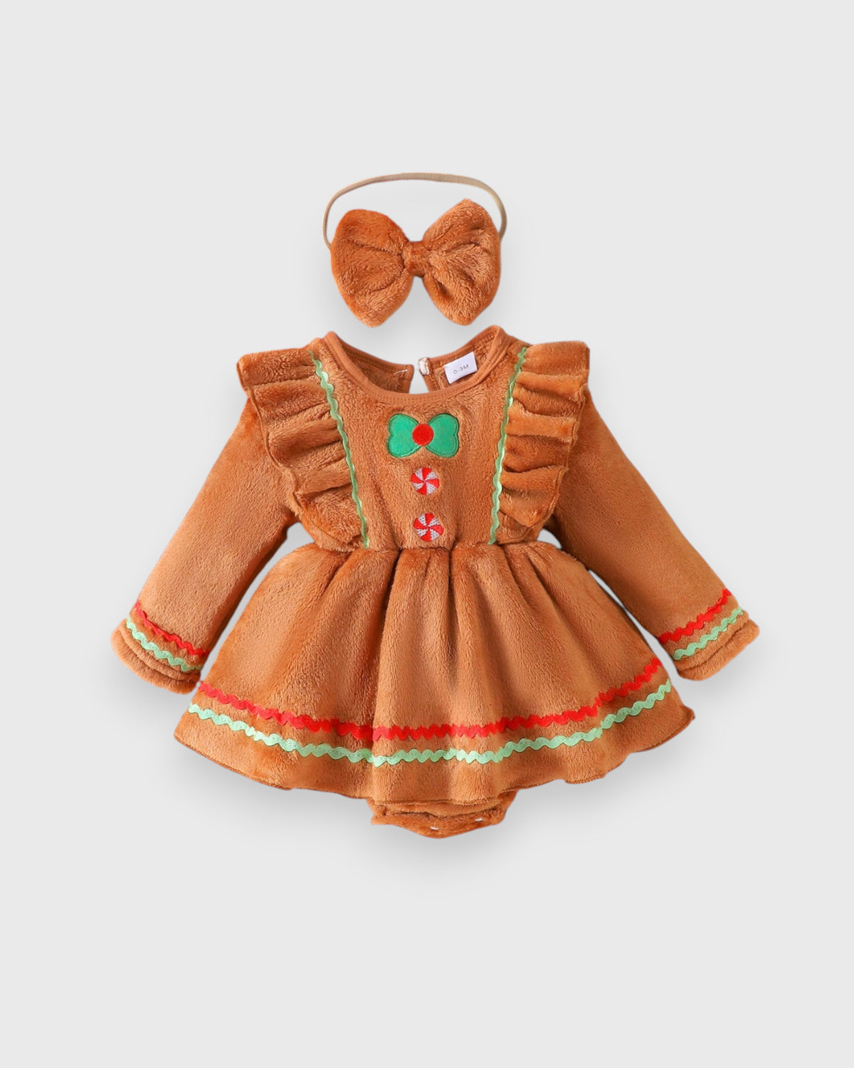 2 Pc Baby Girl Gingerbread Bodysuit Dress
