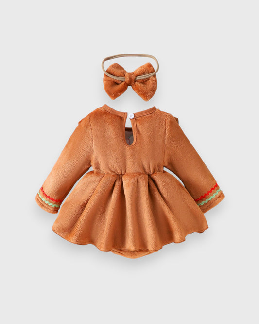 2 Pc Baby Girl Gingerbread Bodysuit Dress